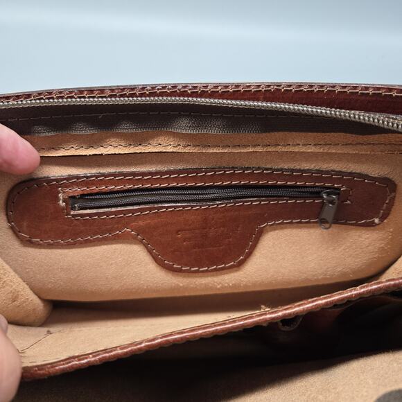 FLORENCE Made in Italy Brown Vintage Leather Crossbody Bag Purse - Picture 7 of 11